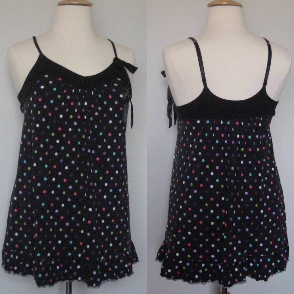 Cacique | Black Nightgown w/ Multi-Color Dots